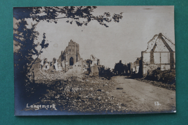 Postcard Photo PC Langemark worldwar Flaandern 1914-1918 destroyed houses church Belgium Belgie